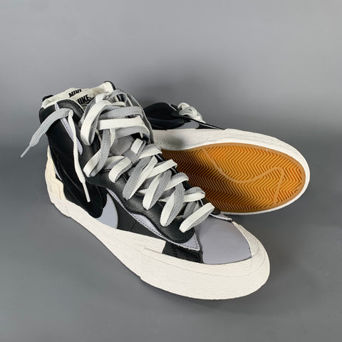 NIKE Size 12 White Black & Grey Layered Leather High Top Sneakers