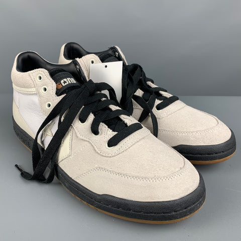 CONVERSE Size 10 Cream Black Mixed Materials Leather Sneakers