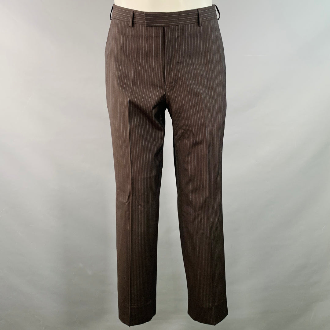 Z ZEGNA Size 38 Brown Blue Pinstripe Wool Single Breasted Notch Lapel Suit