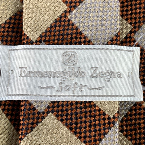 ERMENEGILDO ZEGNA Brown Grey Squares Silk Tie