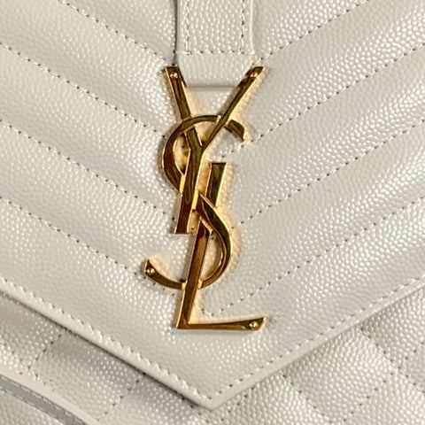 SAINT LAURENT Cream Gold Quilted Leather Clutch Handbag