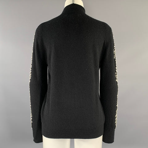 NEIMAN MARCUS Size M Black Cashmere Embellishment Zip Up Cardigan