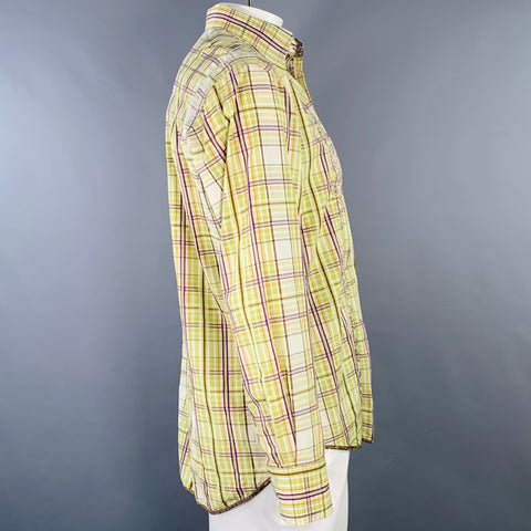 ROBERT GRAHAM Size L Green Multi Color Plaid Embroidered Cotton Long Sleeve Shirt