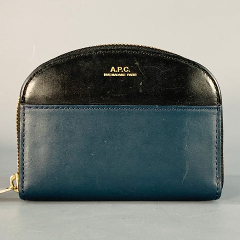 A.P.C. Black Blue Color Block Domed Leather Zip Wallet