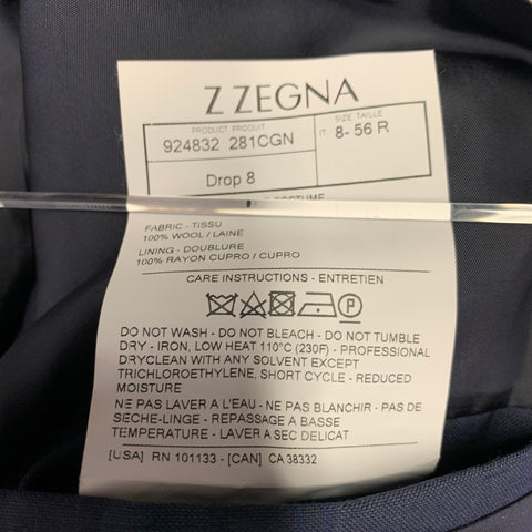 Z ZEGNA Size 46 Regular Navy Blue Plaid Wool Notch Lapel Suit