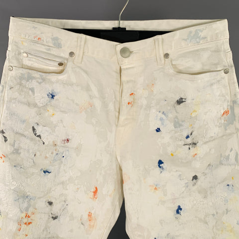 JOHN ELLIOTT Size 30 White Multi Color Paint Splatter Cotton Slim Jeans