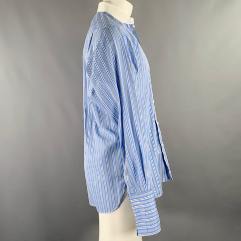 RALPH LAUREN Size M Blue White Stripe Cotton Spread Collar Long Sleeve Shirt