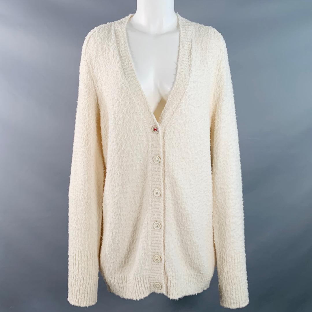 MAISON MARGIELA Size XS Cream Cotton Polyamide Shaggy Knit Cardigan