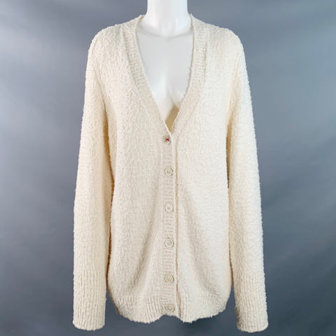 MAISON MARGIELA Size XS Cream Cotton Polyamide Shaggy Knit Cardigan