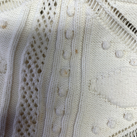 CHANEL Size 8 White Cotton Geometric Ribbed Knee Length Dress