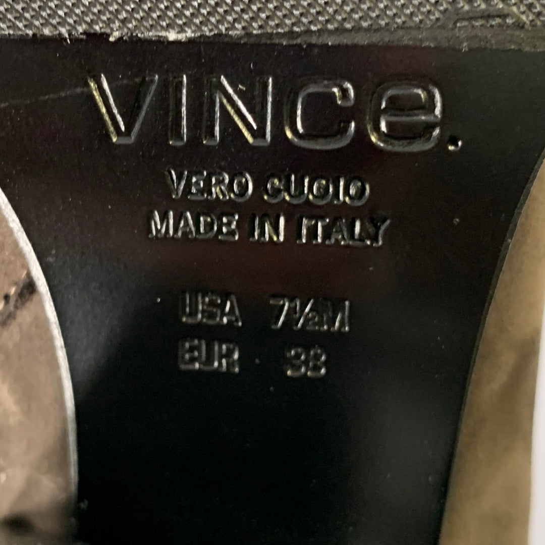 VINCE Size 7.5 Grey Brown Suede Chunky Heel Boots
