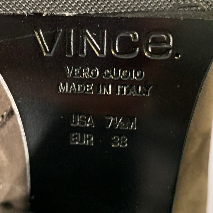 VINCE Size 7.5 Grey Brown Suede Chunky Heel Boots