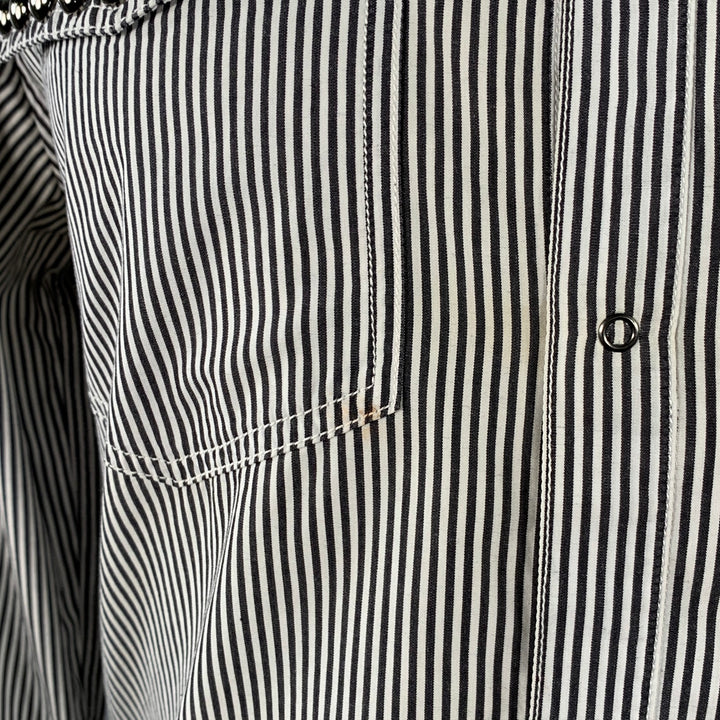 PIERRE BALMAIN Size M Silver Black White Stripe Studded Cotton Long Sleeve Shirt