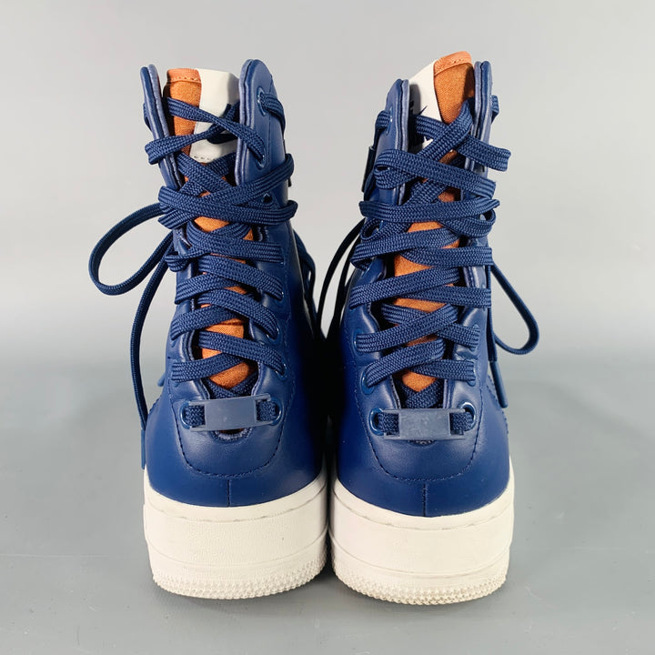 NIKE Size 8.5 Air Force 1 Rebel XX Blue Leather High Top Sneakers