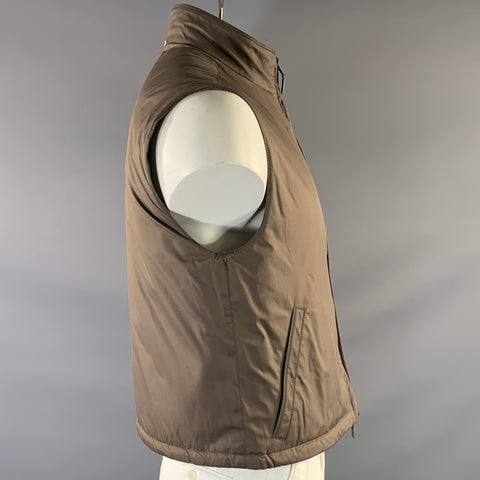 ERMENEGILDO ZEGNA Chest Size 42 Size L Grey Brown Wool & Silk Zip Up Vest