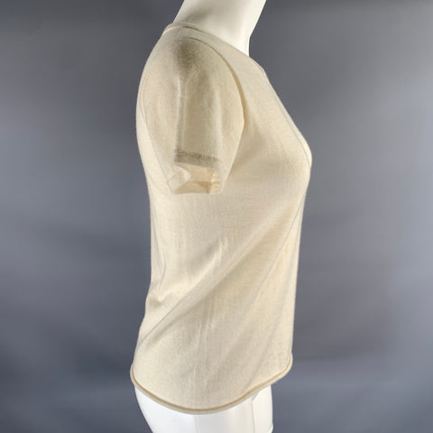 MAJESTIC FILATURES Size S Cream Roll Hem Cashmere T Shirt