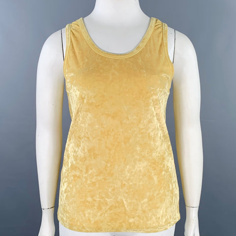 DRIES VAN NOTEN Size L Yellow Velour Scoop Neck Casual Top