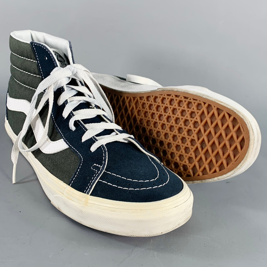 VANS Size 10 Sk8-Hi Green Navy Color Block Canvas High Top Sneakers