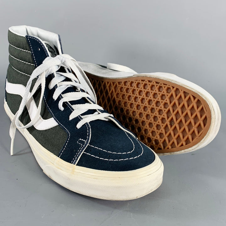 VANS Size 10 Sk8-Hi Green Navy Color Block Canvas High Top Sneakers