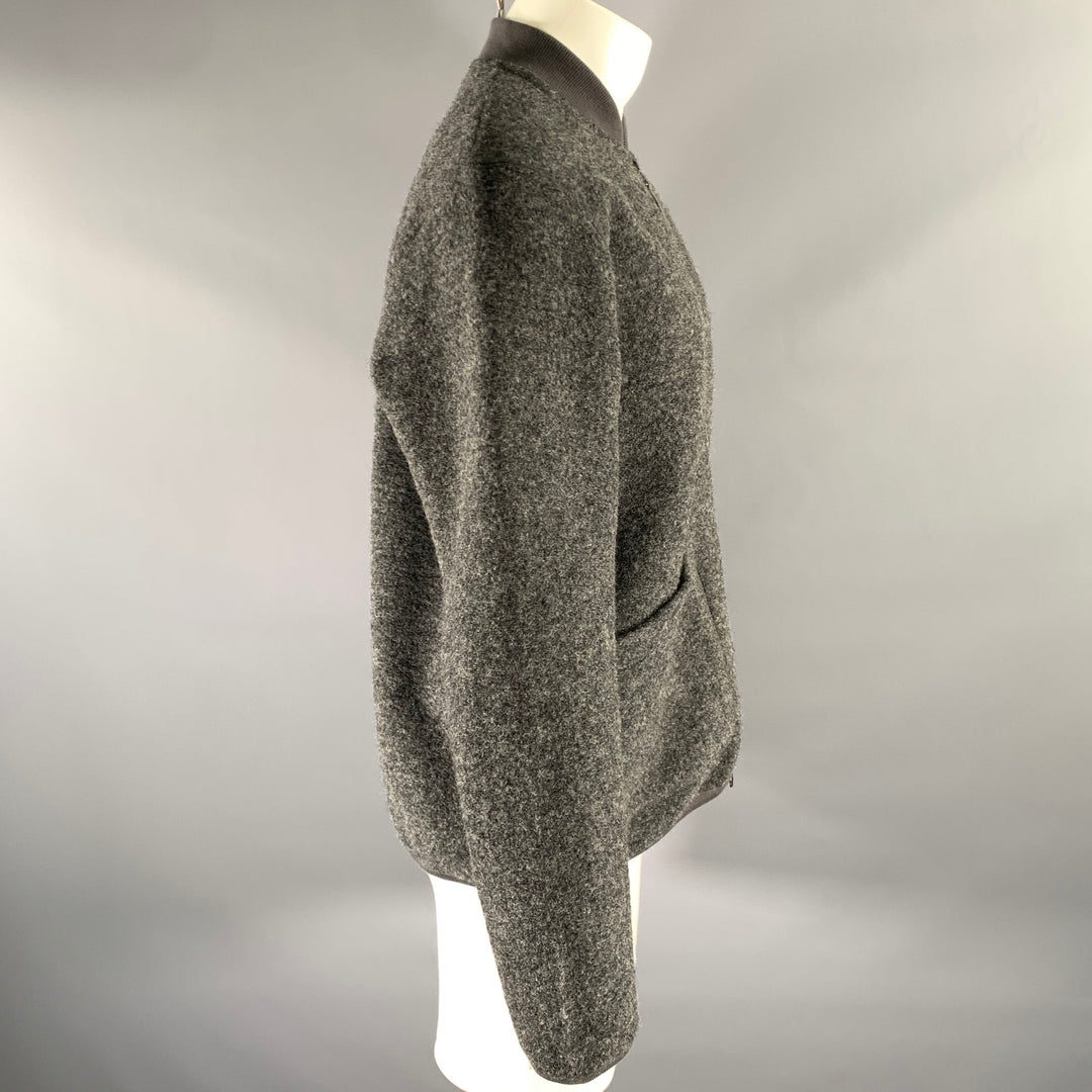 HARTFORD Size L Grey Textured Wool Blend Bomber Jacket