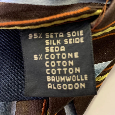 ERMENEGILDO ZEGNA Brown Blue Stripe Silk Cotton Tie