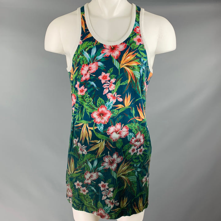 Y-3 Size S Green Blue Ombre Tropical Floral Print Cotton Long Tank Top