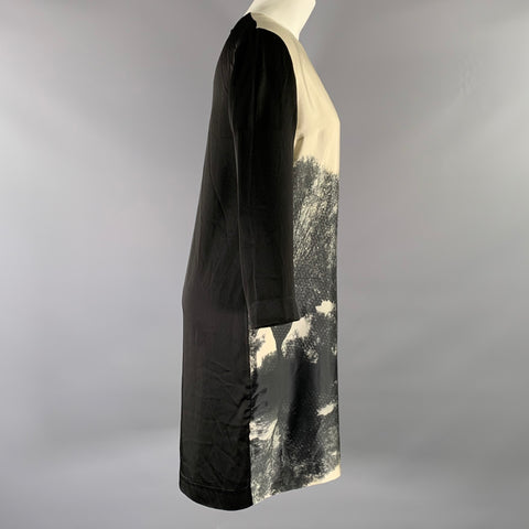 STELLA McCARTNEY Size 4 Black White Silk Landscape Shirt dress Knee-Length Dress