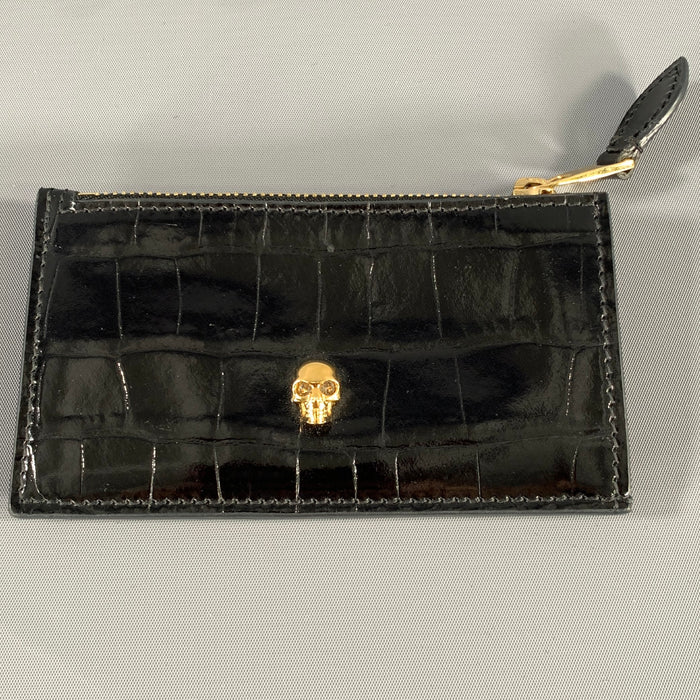 ALEXANDER MCQUEEN Black Gold Croc Embossed Wallet