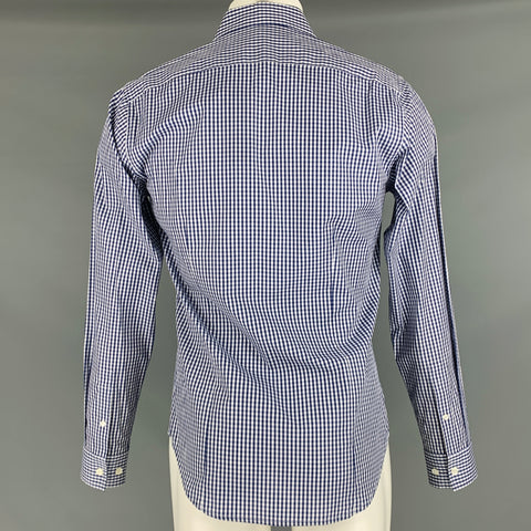 THEORY Size S Navy White Checkered Cotton Button Up Long Sleeve Shirt