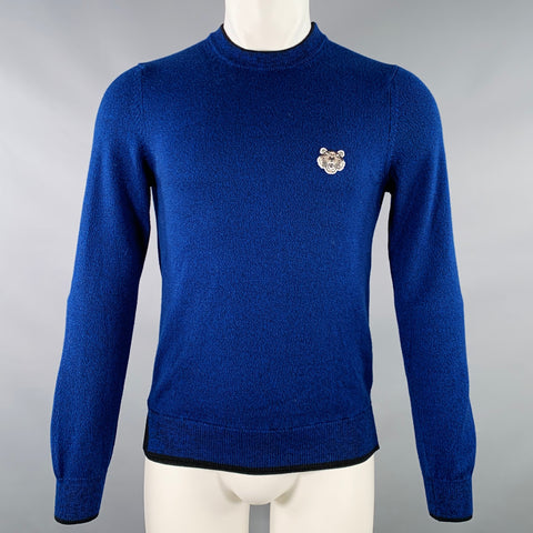 KENZO Size XS Blue Black Knit Cotton Crew Neck Pullover