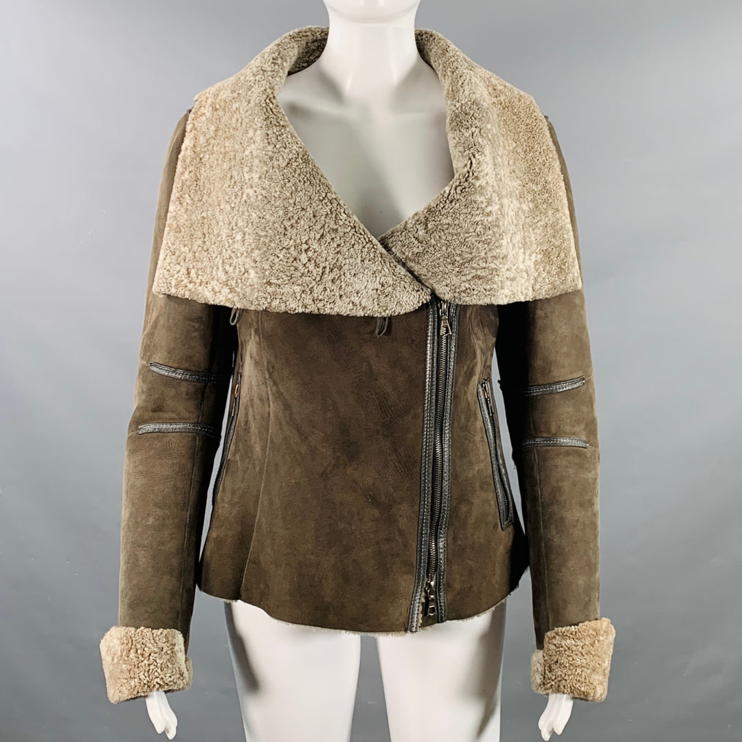 GERARD DAREL Size 2 Grey Taupe Sheepskin Shearling Double Zipper Jacket