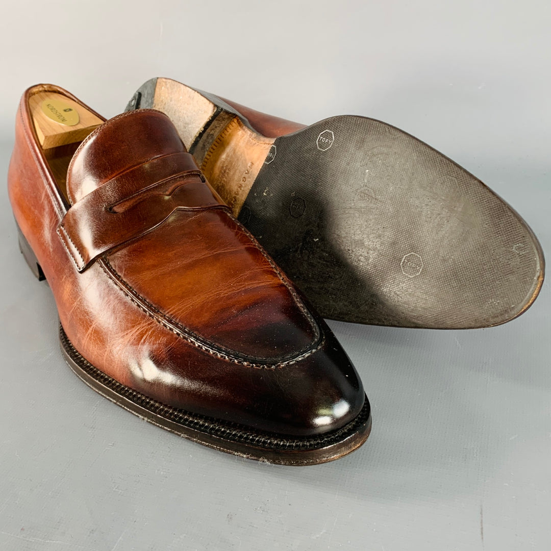 MAGNANNI Size 11 Brown Leather Penny Loafers