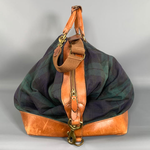 POLO Green Navy Plaid Canvas leather Bag