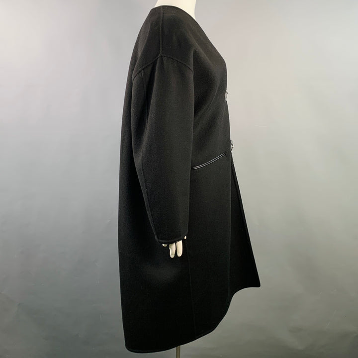 TOTEME Size L Black Wool Cashmere V-Neck Clasp Coat