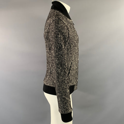 AGNÈS B. Size S White Black Houndstooth Wool Cotton Zip Up Jacket