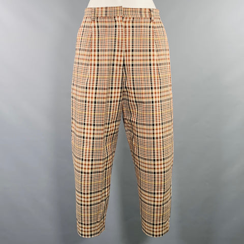 DEVEAUX New York Size 2 Beige Brick Cotton Plaid Pleated Casual Pants