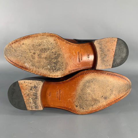 MAGNANNI Size 9.5 Neto Brown Navy Leather Monk Strap Loafers