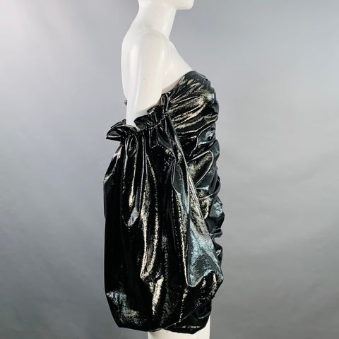 ROTATE Size 8 Phoebe Black Faux Patent Leather Ruched Mini Dress