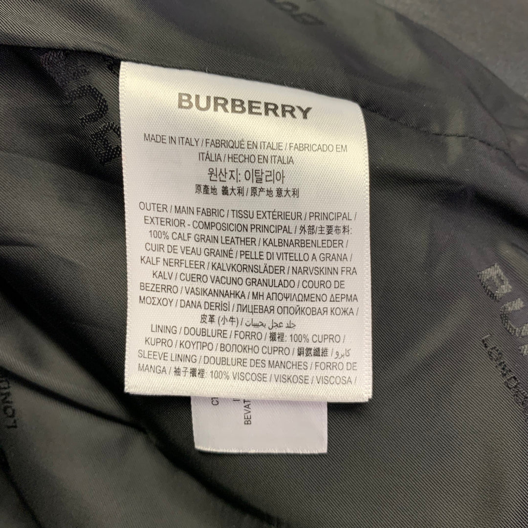 BURBERRY Size 4 Black Leather Biker Belted Coattails Jacket