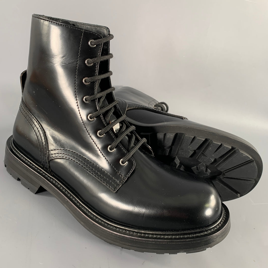 ALEXANDER MCQUEEN Size 9 Black  Leather Lace-Up Combat Boots