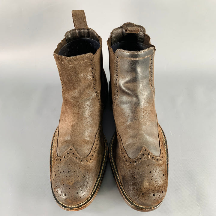 COLE HAAN Size 9 Brown Perforated Suede Chelsea Boots