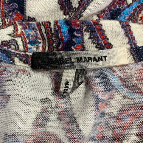 ISABEL MARANT Size XS White Blue Red Paisley Linen Scoop Neck T-shirt