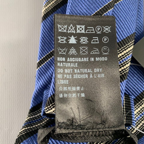 PRADA Blue Black White Diagonal Stripe Silk Tie