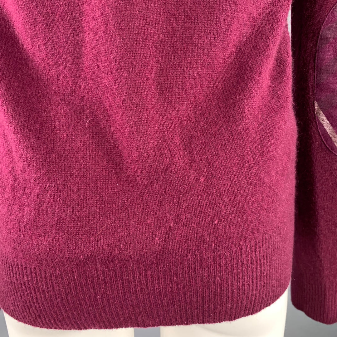 BURBERRY BRIT Size S Red Raspberry Cashmere Elbow Patches Crew Neck Sweater