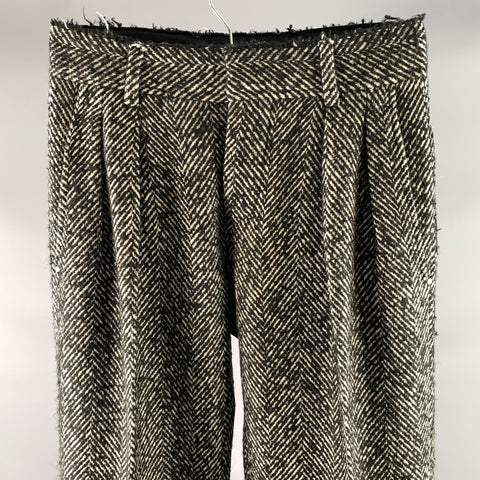 OFF-WHITE Size 30 White Black Herringbone Acrylic Blend Pleated Pants