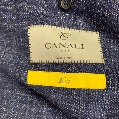 CANALI Size 42 Navy White Wool Cotton Linen Sport Coat