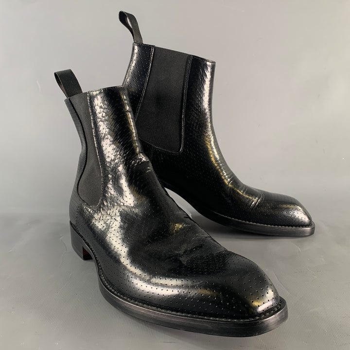 PAUL SMITH Size 9 Black Perforated Leather Ankle Boots