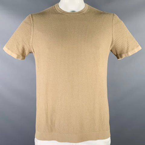 THEORY Size L -Gades- Tan Waffle Knit Cotton Blend Crew Neck T-shirt