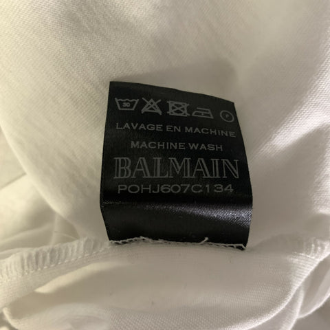 BALMAIN Size XL White Solid Cotton Crew Neck T shirt