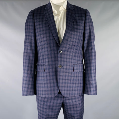 PAUL SMITH Size 42 Grey Navy Plaid Wool Notch Lapel Suit